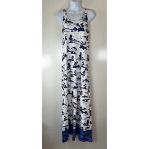 Tommy Bahama Womens Maxi Dress Size S Blue White Tropical Beachy Vacation Travel